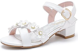 LAURMOSA Girls Sandals Kids Heels Open Toe Ankle Strap Dress Shoes Flower Wedding Party for Toddler Little Big Kid
