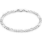 Miabella Solid 925 Sterling Silver Italian 5mm Diamond-Cut Figaro Chain Bracelet for Women Men, Made in Italy
