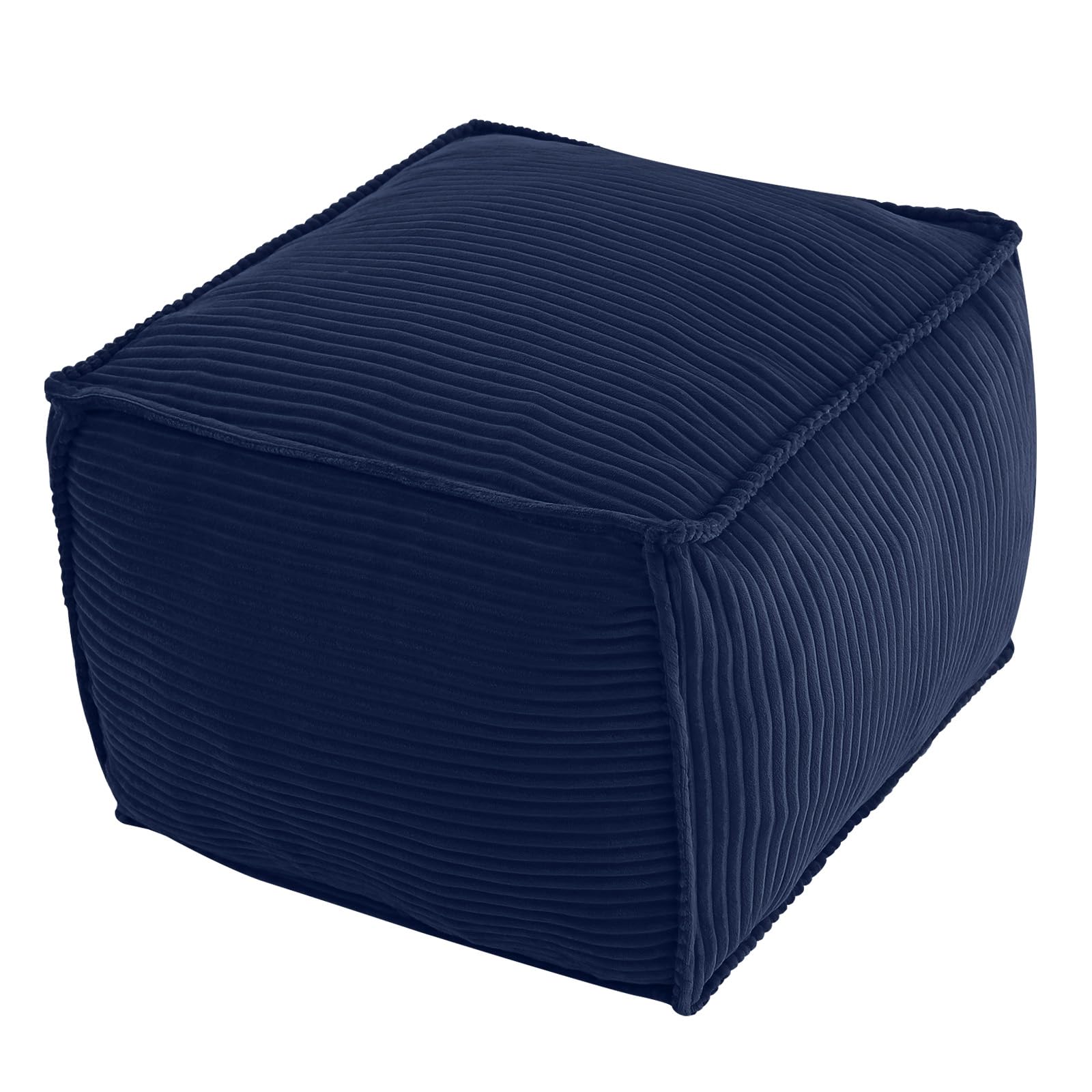 Photo 1 of **The description and photo are for reference only.***MeMoreCool Square Stuffed Pouf Ottoman Foot Rest, Corduroy Floor Pouf Foot Stool with Foam Chunk Filling, Soft Stuffed Ottoman Footrest for Living Room, Navy