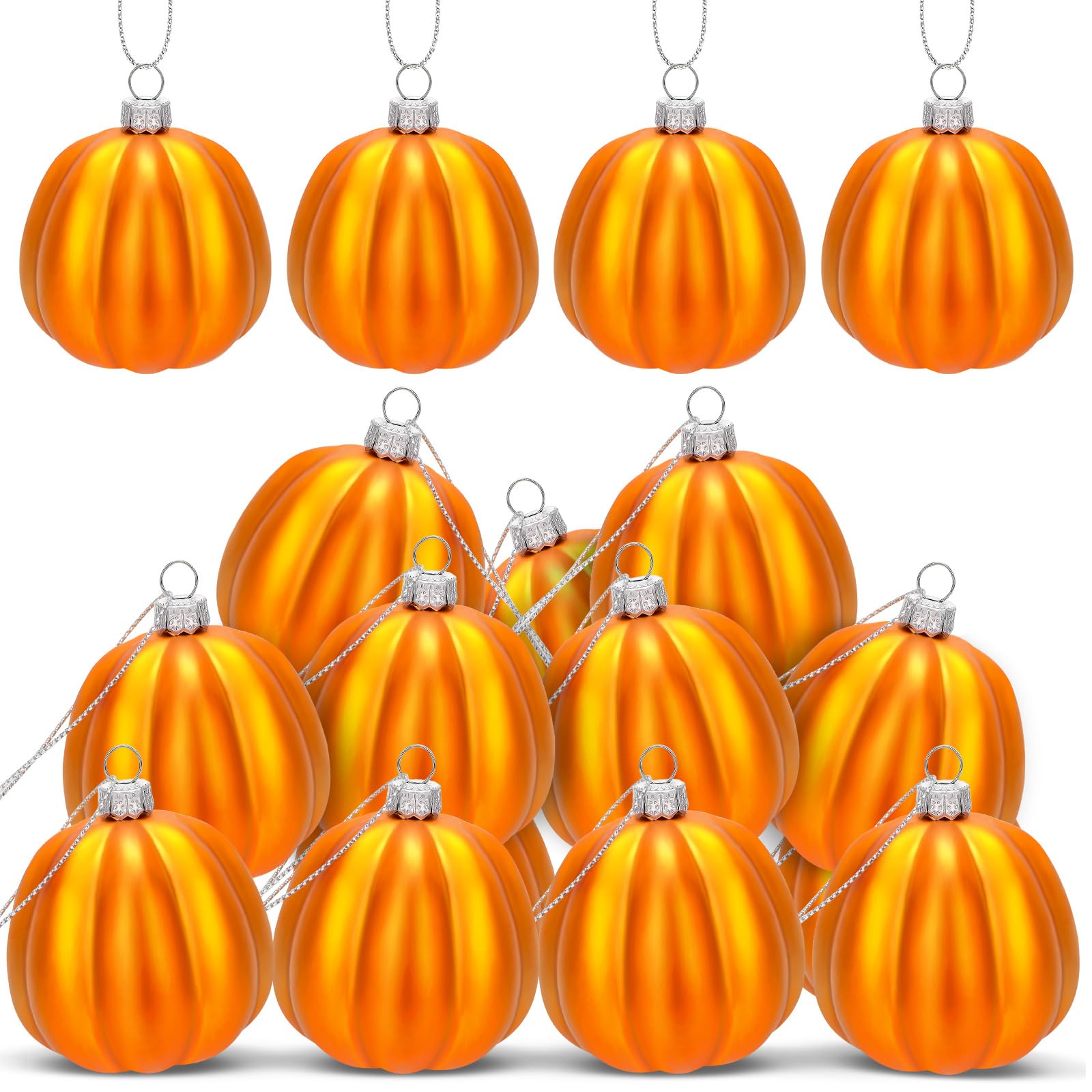 Photo 1 of 12 Pcs Halloween Pumpkin Ornaments Fall Mini Pumpkins Ball Hanging Tree Ornament for Thanksgiving Harvest Home Party Decorations
