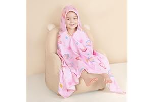 Basumee Toddler Bath Towels with Hood for 0–6 Years 55" x 28" Soft Absorbent Hooded Kids Bath Towel with Button for Boys and Girls Shower Bath Beach Swimming Essentials