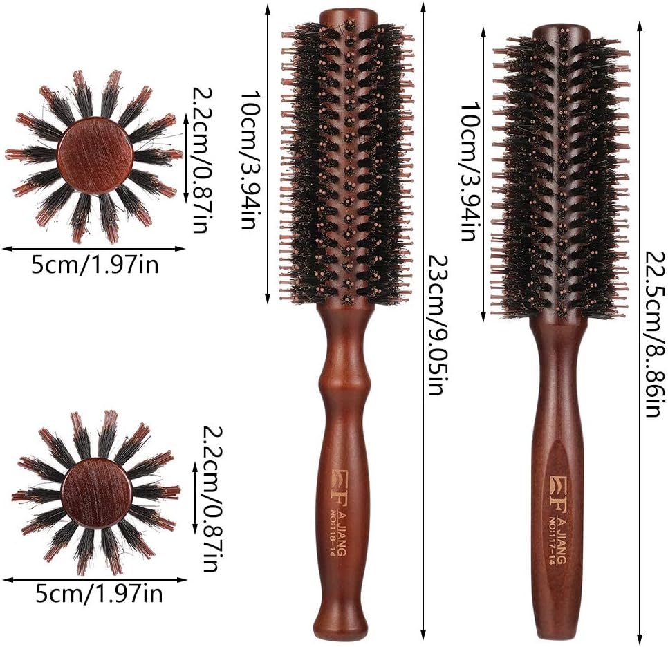 tiopeia 2 Pcs Round Brush Boar Bristle Round Hair Brush Wooden Handle Styling Brush Anti Static Quiff Roller Hair Comb for Women and Men Straightening and Curling - Image 3