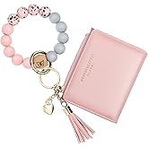 Keychain Bracelet Wristlet with Wallet Card Holder Pocket,Tassel Keychain Bangle Key Ring for Women