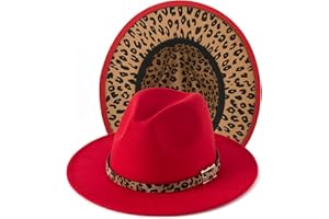 HUDANHUWEI Women's Wide Brim Felt Fedora Panama Hat with Leopard Belt Buckle