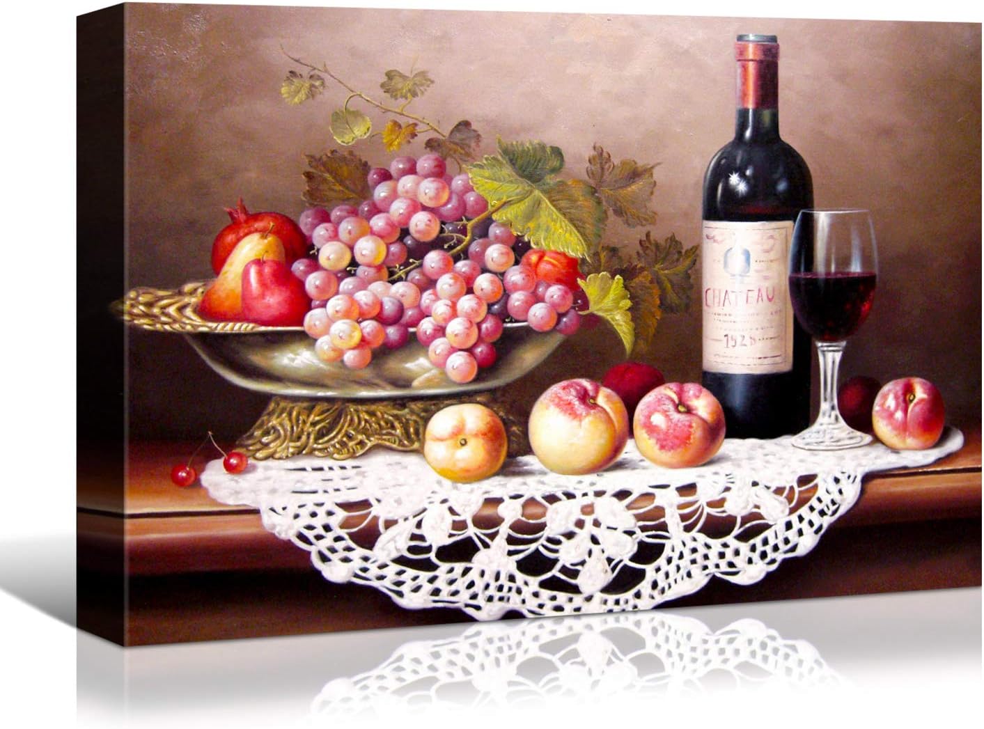 Paintings - Denozer - Wall Art for Kitchen Canvas Artwork Fruits Grapes Wine Bottle Foods Canvas Painting for Dining Room Wall Decor Home Decoration - 48x32 inches