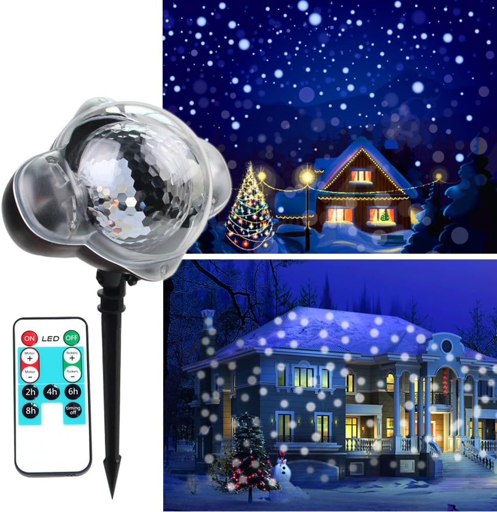 KOOT Christmas Snowfall Light, Rotating White Snowflake Projector