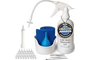 Ear Wax Removal Tool by Tilcare - Ear Irrigation Flushing System for Adults & Kids - Perfect Ear Cleaning Kit - Includes Basin, Syringe, Curette Kit, Towel and 30 Disposable Tips