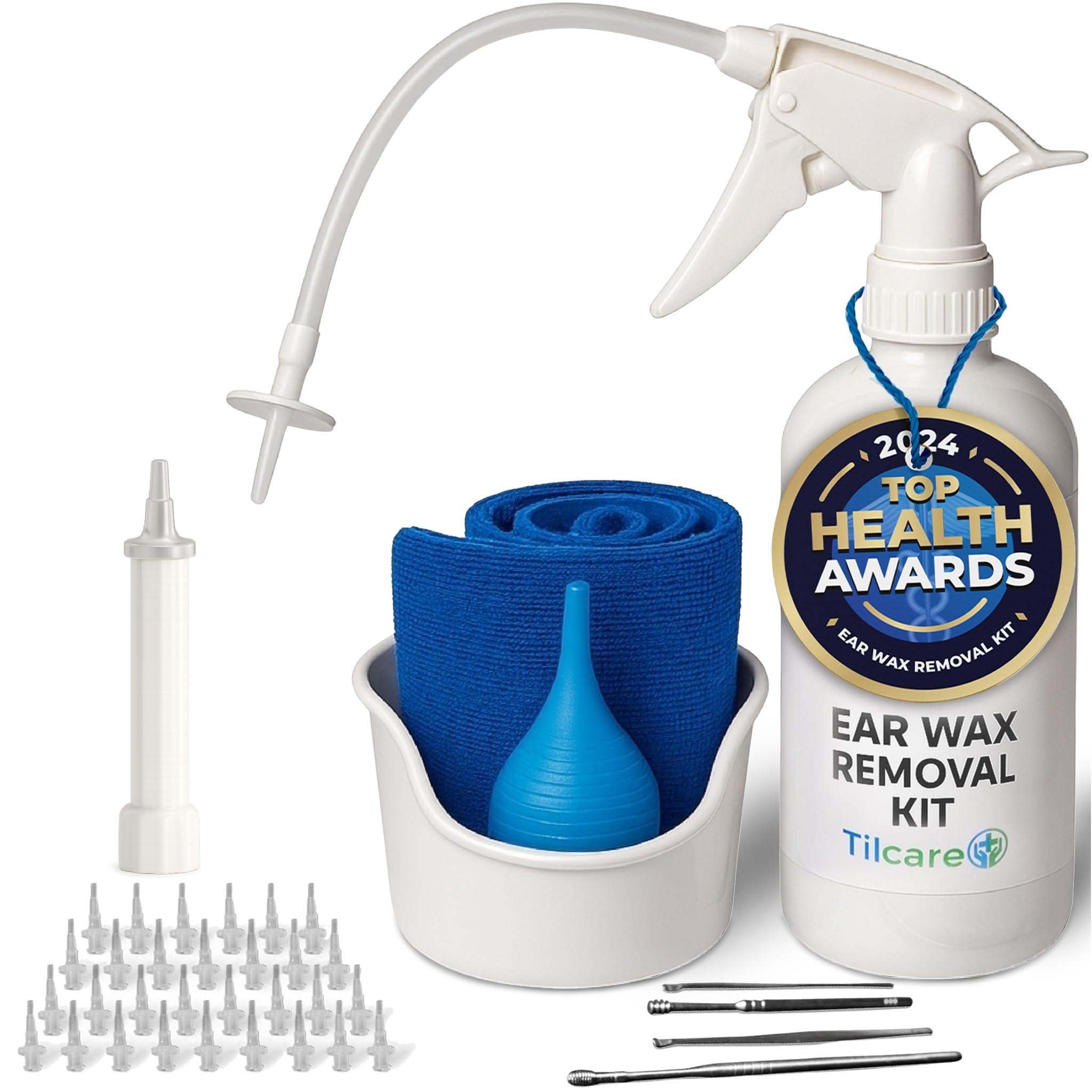 Photo 1 of Ear Wax Removal Tool by Tilcare - Ear Irrigation Flushing System for Adults & Kids - Perfect Ear Cleaning Kit - Includes Basin, Syringe, Curette Kit, Towel and 30 Disposable Tips
