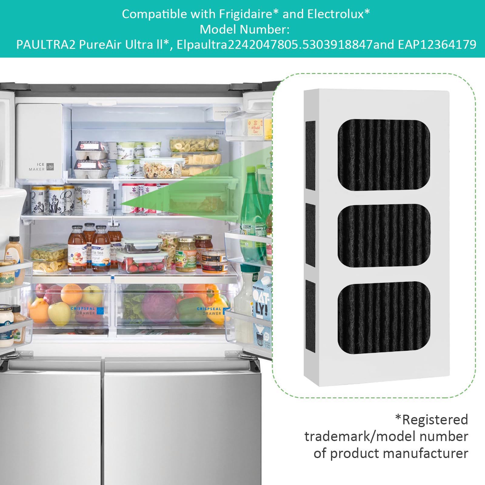 6 PACK Refrigerator Air Filter Replacement for PAULTRA2, Compatible with Frigidaire Pure Air Ultra 2, Pure air Ultra II, and Electrolux 242047805, 5303918847, EAP12364179
