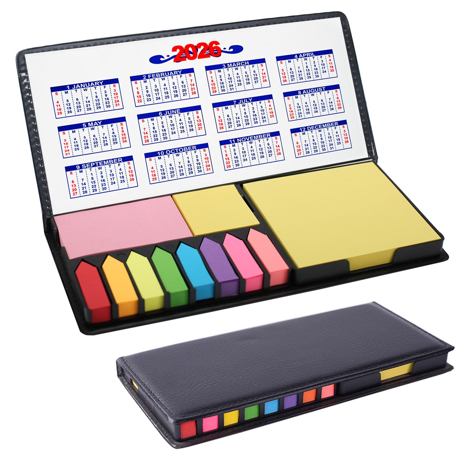 2000 Pcs Sticky Note Set, Self Sticky Page Markers with PU Box, Colored Index Notepad Writable File Flags Tabs for Planner Notebook