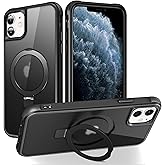 SKYLMW Compatible with iPhone 11 Case with Invisible Magnetic O-Ring Stand Military-Grade Translucent Case for iPhone 11 6.1" [Compatible with Mag-Safe][Great Grip Feeling], Black