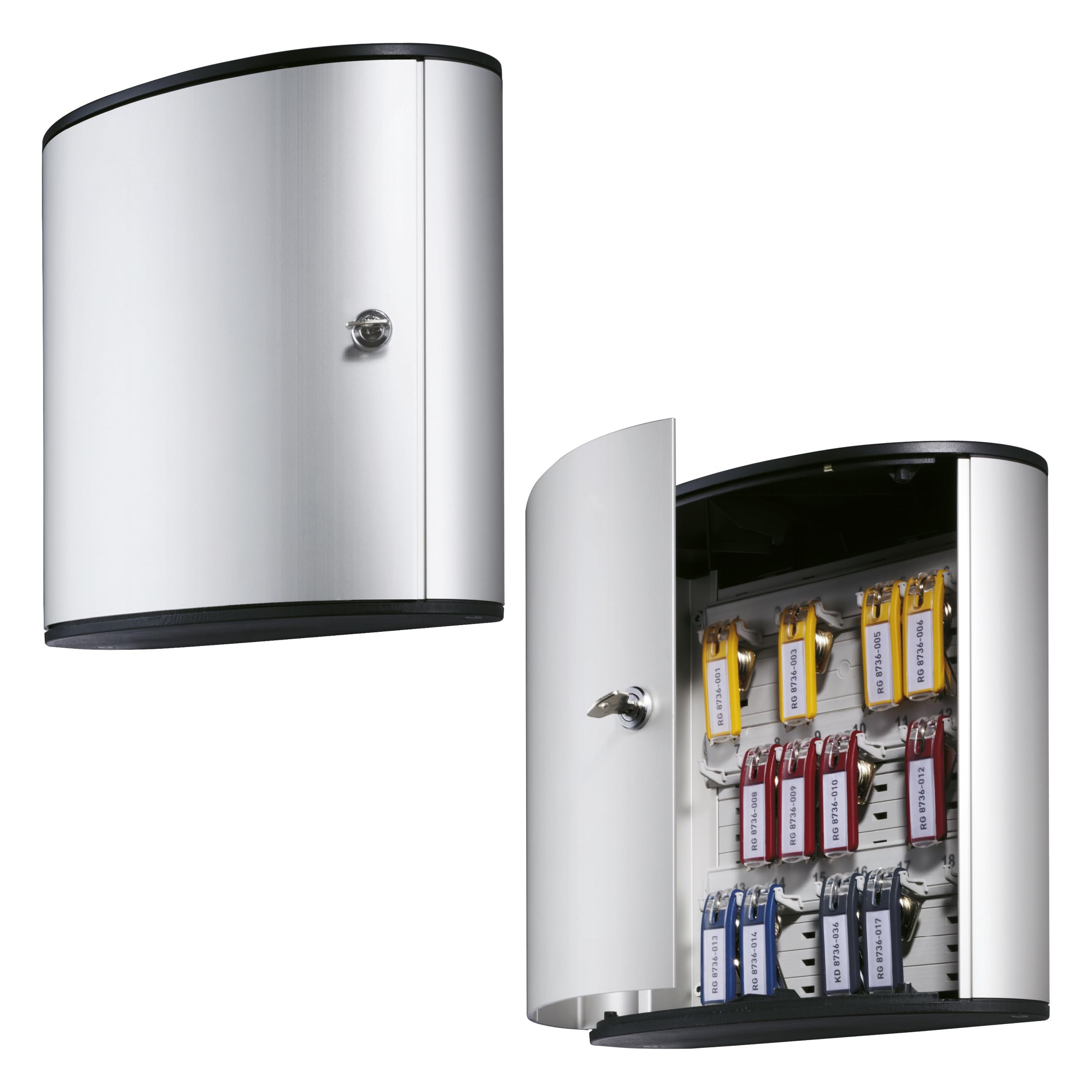 Durable Key Safe Box 18 - Wall Mounted Turn Lock Key Holder Cabinet for up to 12 Key Clip Keys - Aluminium Keysafe Including 6 Key Clip Tags, Silver