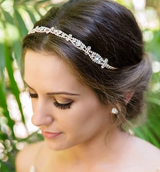Amazon Com A O Rose Gold Crystal Headband Hair Piece With