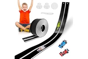 LANDHIX Flexible Race Track Toys for Kids, 15 Ft Double Lane Racetrack with 4 Cars & Suction Cups, Compatible with Hot Wheels & 1/64 Diecast Cars, Portable Roll Up Car Ramp Track Set for Ages 3+(White&Black)