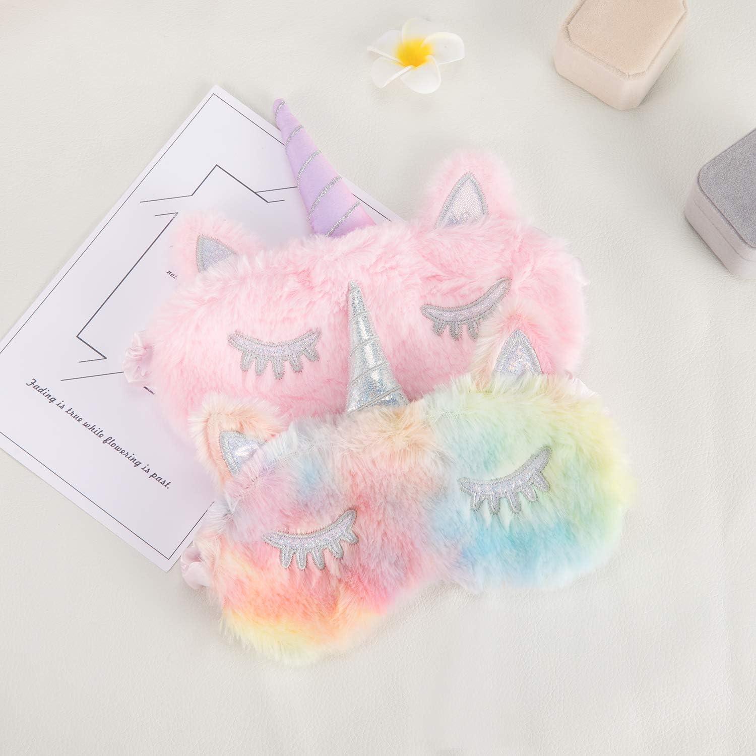 ASPORITNG Unicorn Sleeping Mask, 2 Pack Girls Soft Plush Blindfold Mask, Cute Unicorn Kids Sleep Mask: Health & Personal Care