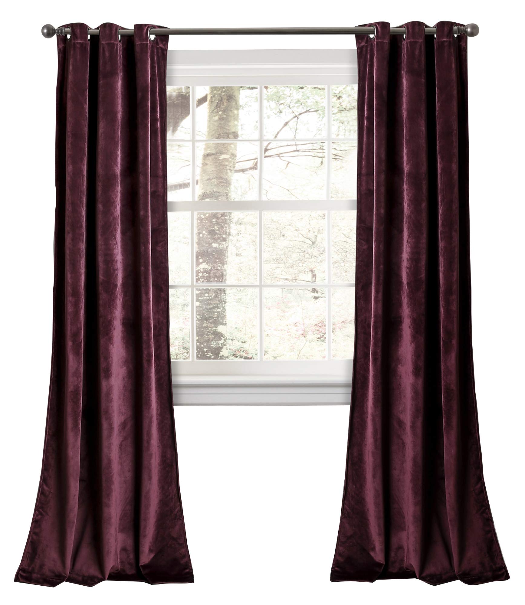 Lush Decor Prima Velvet Curtains Color Block Room Darkening Window Set for Living, Dining, Bedroom, 84 in L Panel Pair, Plum