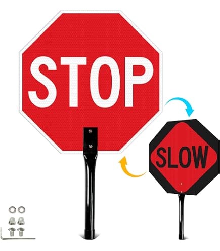 Cortina ABS Plastic Pole Mounted Paddle Sign, STOP/SLOW, 03-851
