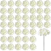Auihiay 46 PCS Hydrangea Artificial Flowers Silk Hydrangea Heads with Stems, Ivory Artificial Hydrangea Flowers for DIY Wedding Centerpiece, Garden, Home, Party, Baby Shower Decor