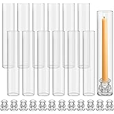 Teenyyou 12 Set Glass Hurricane Candle Holders Bulk 12.6" Open Ended Glass Candleholder Tube Shape Bottomless and 2.2" Taper Clear Candlestick Holders for Valentines Wedding Table Centerpiece (Clear)