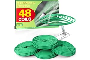 LA BELLEFÉE Citronella Coils Incense Outdoor, with Holder, Made with Citronella, Lemongrass, Set of 48 Coils for Camping, Patio, Porches, Backyards BBQs, or Indoor Activities