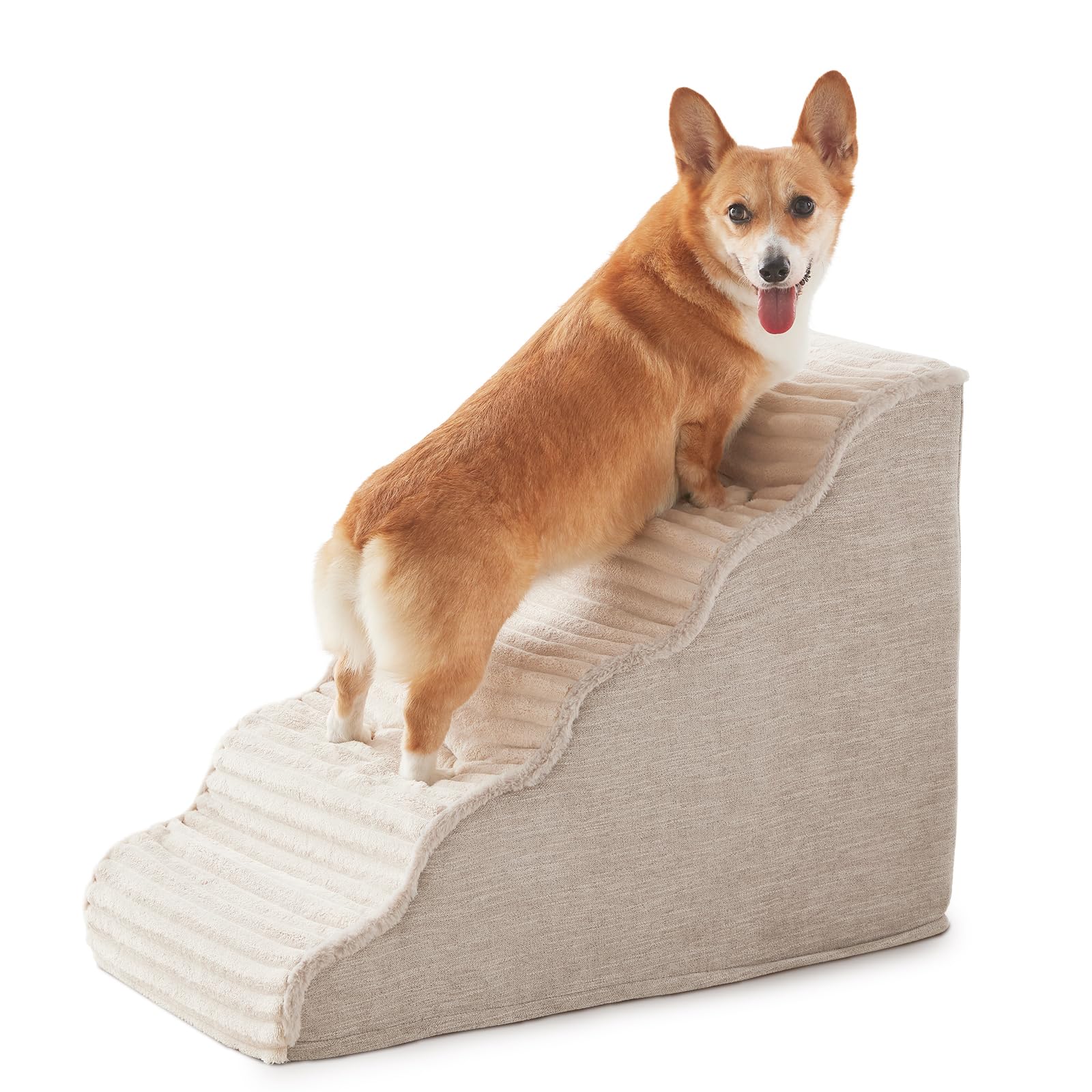 Photo 1 of Laojin Balhen Dog Stairs for Small Dogs & Cats 22.5" H, High Density Foam Dog Steps Ramp for High Bed and Couch, Pet Stairs with Non-Slip Bottom and Remove Washable Cover, 5-Step Pet Steps, Beige