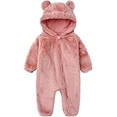 CAHL&FAUO Newborn Snowsuit Baby Cartoon Bear Onesie Warm Fleece Hooded Romper Jumpsuit