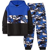 Perdeca Boys Clothes 2 Piece Colorblock Hoodie Sweatshirts Top Camouflage Sweatpants Fall Winter Boy Outfits Size 6-14Y