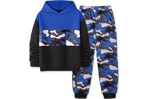 Perdeca Boys Clothes 2 Piece Colorblock Hoodie Sweatshirts Top Camouflage Sweatpants Fall Winter Boy Outfits Size 6-14Y