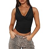 UNCOOYEE Womens Sexy Y2K Draped Cowl Neck Ruched Side Crop Top Trendy Sleeveless Going Out Tank Tops