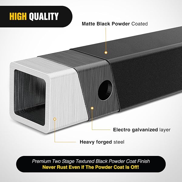 NILIGHT TRAILER HITCH EXTENDER 18 INCH EXTENSION LENGTH FITS FOR 2 INCH RECEIVER TUBE WITH 5/8 INCH STAINLESS STEEL BOLT FLANGE NUT AND CLIP 3,500 LBS GTW MATTE BLACK