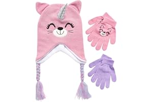ABG Accessories Girls Critter Winter Hat and 2 Pair Gloves or Mittens (Toddler/Little Girls)