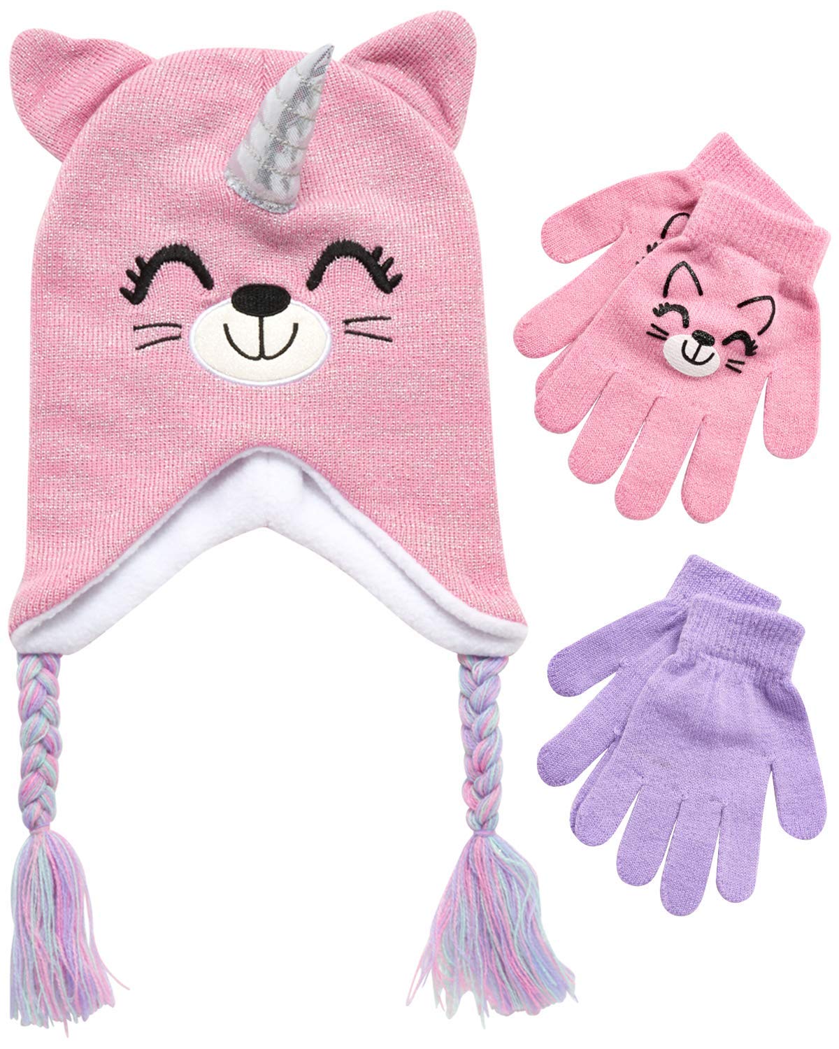 ABG Accessories Girls Critter Winter Hat and 2 Pair Gloves or Mittens (Toddler/Little Girls)