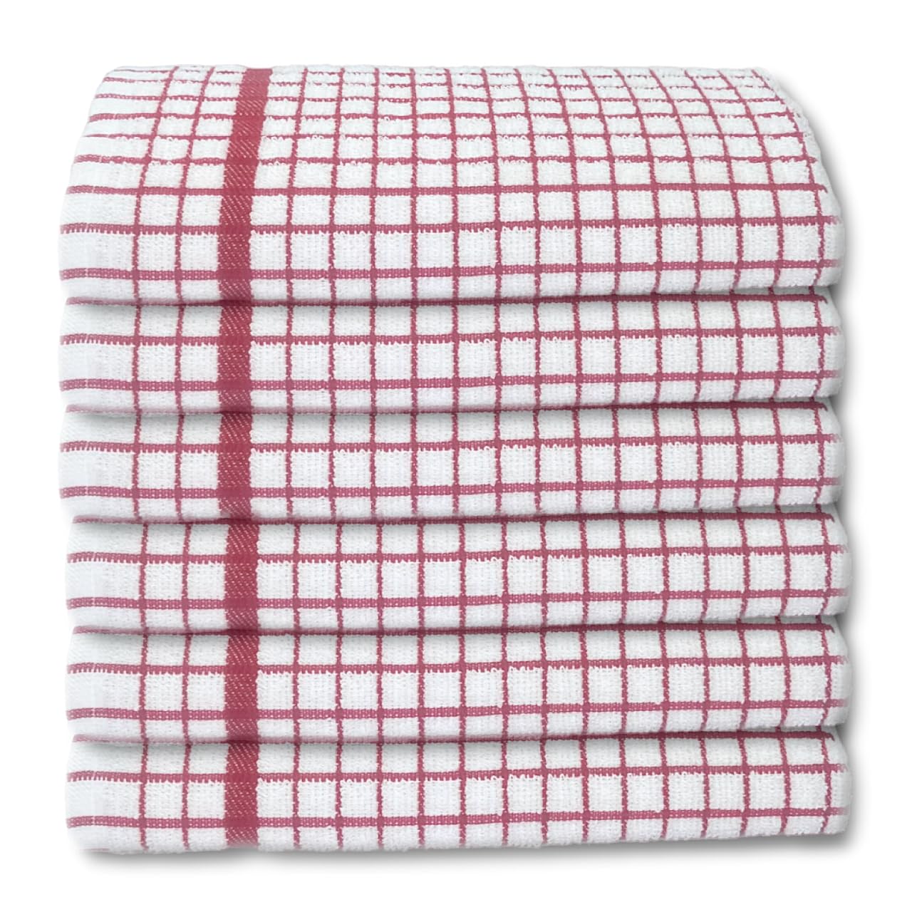 A & B TRADERS 100% Cotton Terry Towelling Tea Towels | Pack of 6 |Kitchen Hand Towels Dish Cloth Super Absorbent Soft Touch (Red)