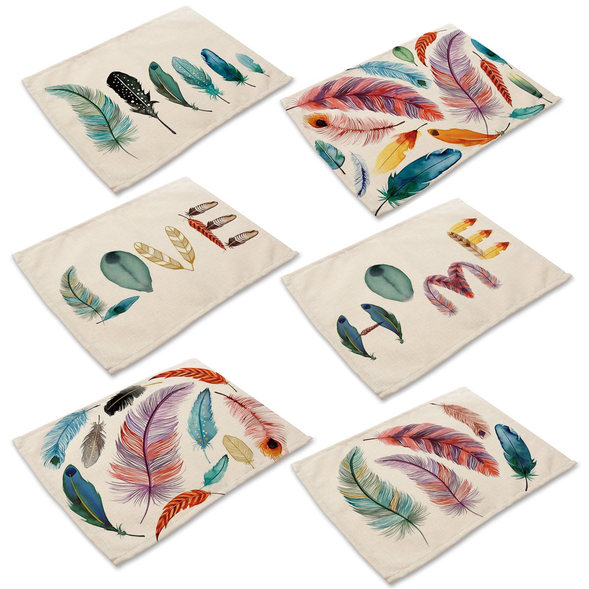 Monoshop 6 in Set Cotton Linen Placemats – Feather Pattern...