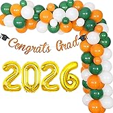 2026 Graduation Decorations Orange and Green Balloon Garland Kit Congrats Grad Banner Decorations Number 2026 Foil Balloons for Class of 2026 High School College University Grad Party Decor