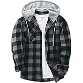 Hooded Flannel Shirt for Men Plaid Shirts Long Sleeve Flannel Jacket Button-Down Shirt Jacket with Hood