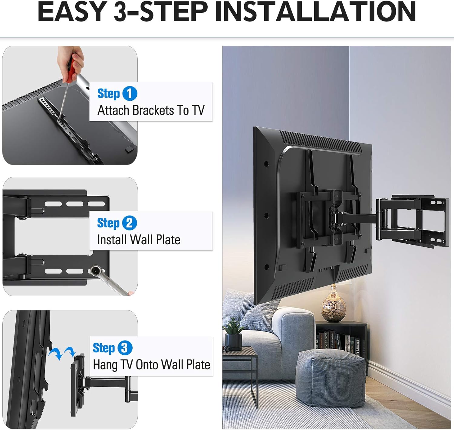 MOUNTUP TV Wall Mount, Full Motion TV Mount Swivel and Tilt for 42-70 Inch Flat Screen/Curved TVs, Articulating Wall Mount TV Bracket with Max VESA 600x400mm, Holds up to 100lbs, Fits 12" 16" Studs: Electronics