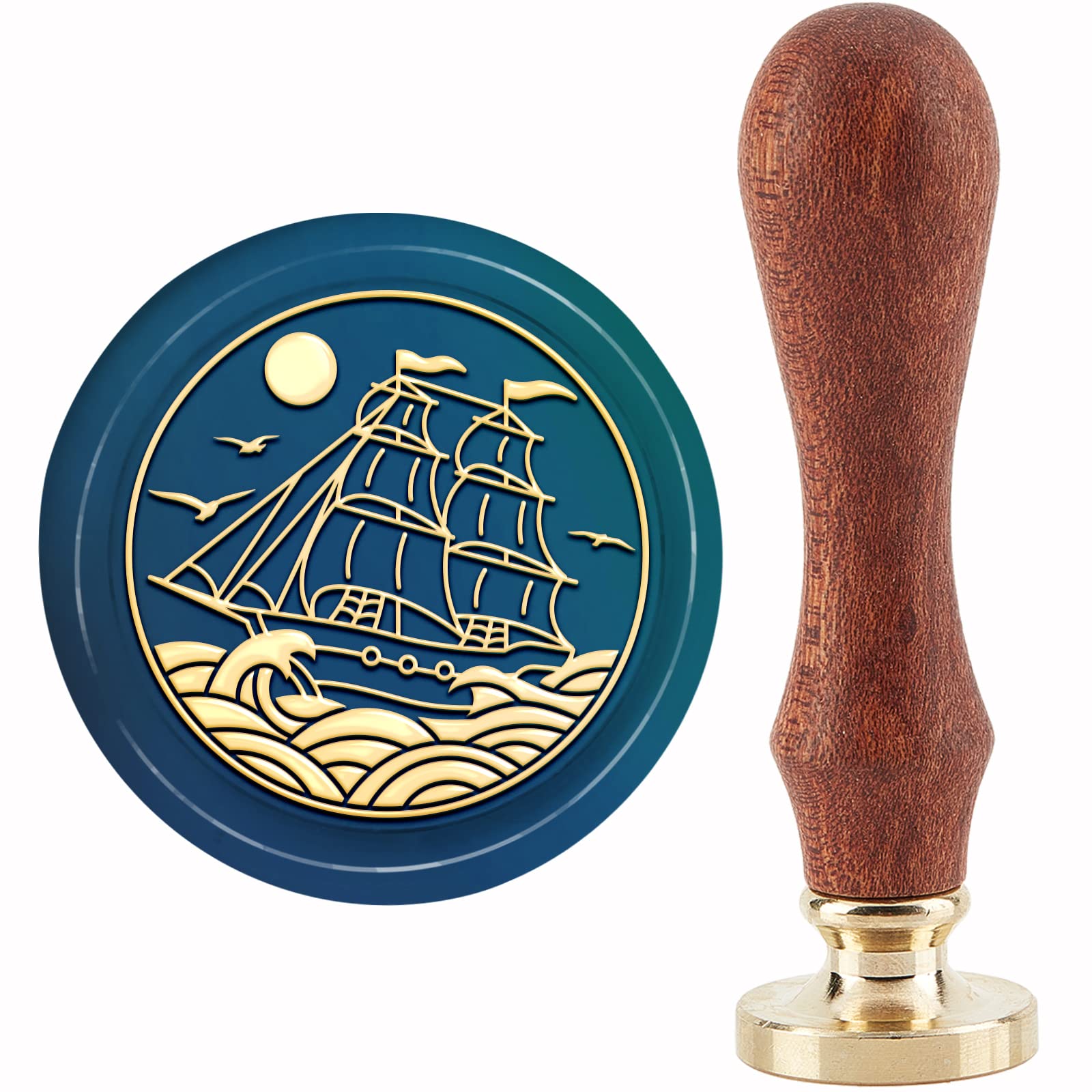 CRASPIRE Sailboat Wax Seal Stamp Seagulls Sealing 0mm 1.18inch Removable Brass Head with Wooden Handle for Invitations Cards Gift Wrap