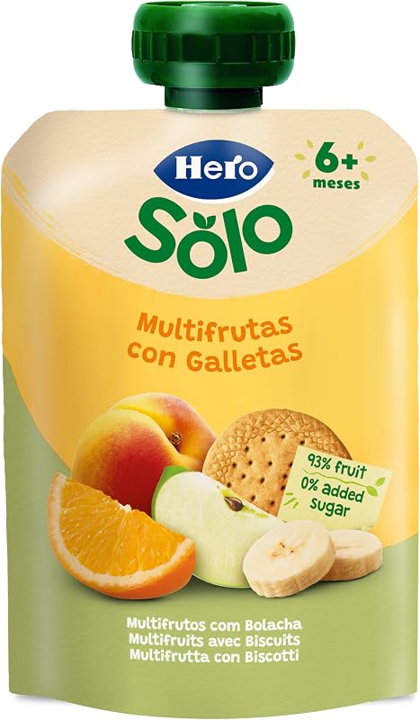 Hero Solo Bolsitas Multifrutas con Galletas Bebé Desde 6 Meses, 18 x 100 g