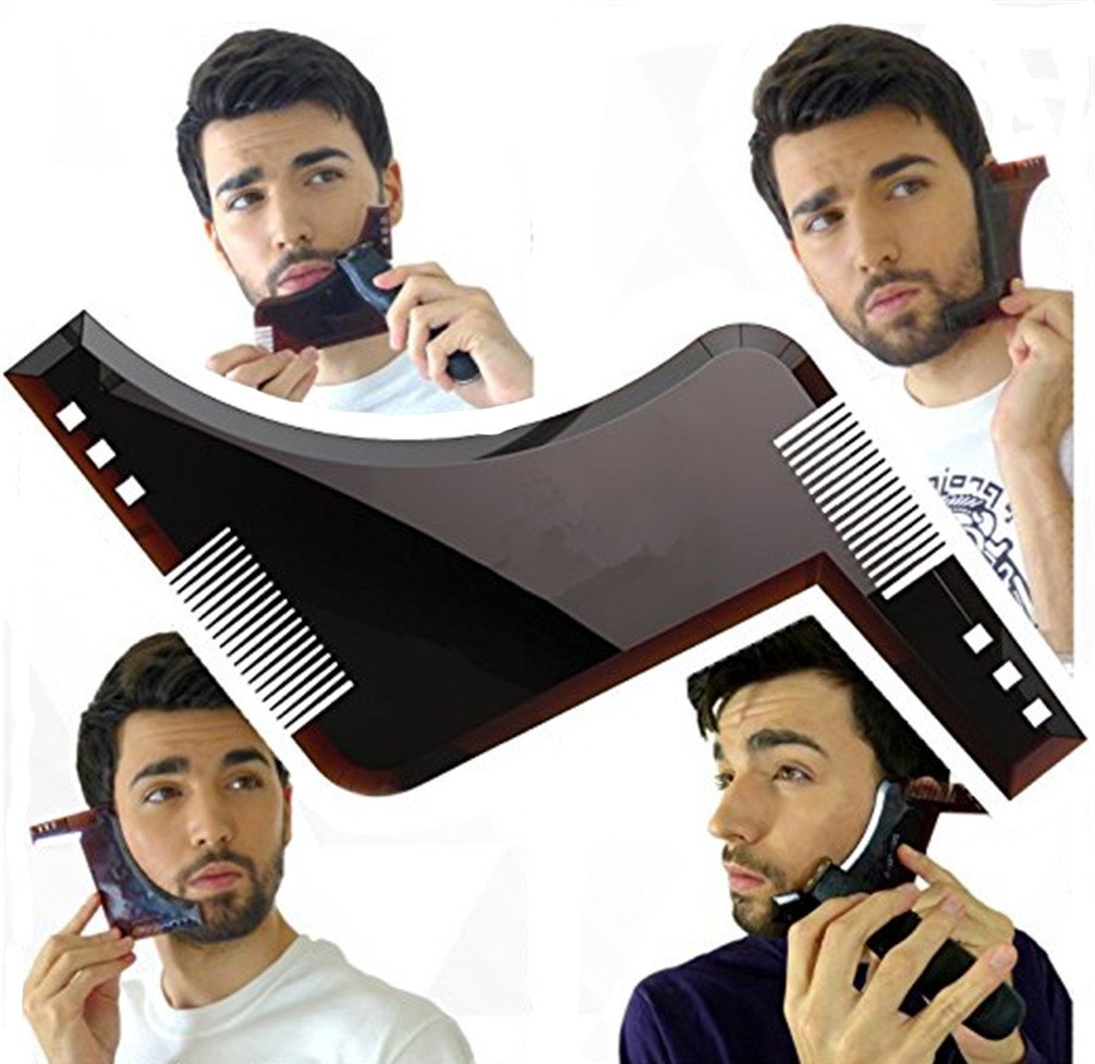 Beard Shaping Tool Template，IOQSOF Beard Shaping & Styling Tool with Inbuilt Comb for Perfect Line Up & Edging, Use with a Beard Trimmer or Razor to Style Your Beard & Facial Hair