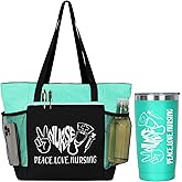 Nurse Appreciation Gift 2 Pieces - Nurses Gifts for Women Includes Zippered Tote Bag and Stainless Steel Insulated Tumbler, Christmas Nurses Accessories for Work, Nurse Bag for Work(Green)