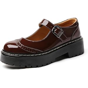 Platform Mary Jane Shoes Black Chunky Mary Janes for Women Non Slip Work | Dress Casual Ladies Patent Leather Oxford Shoes Wi