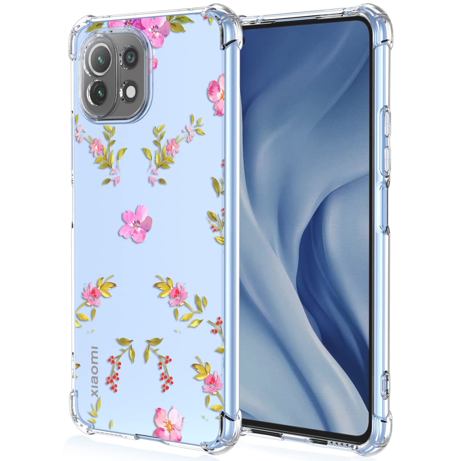 XINYEXIN Case for Xiaomi Mi 11 Lite 4G / 5G / 5G NE, Painting Flower Pattern Clear Case Soft TPU Silicone Case Slim Shockproof Bumper Girl Women Phone Cover - Sakura
