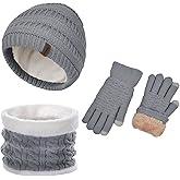 UOUDIO Women’s Winter Knit Beanie Fleece Lined Neck Warmer Touchscreen Gloves Set Christmas Gift
