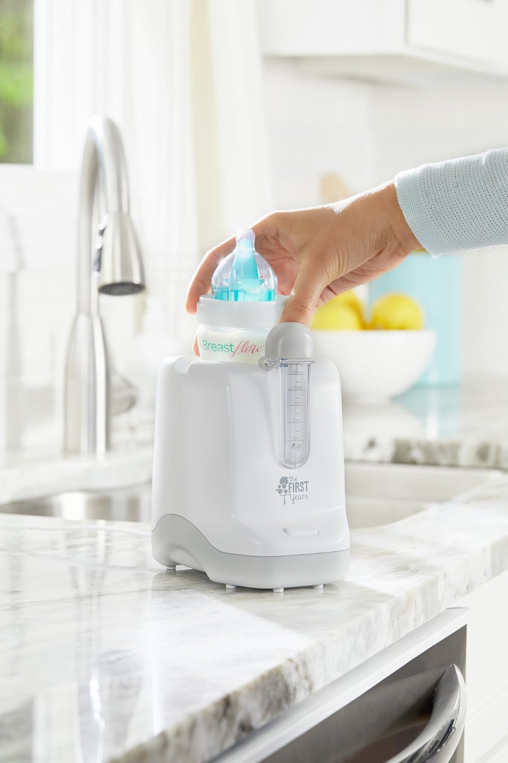 The First Years 2-in-1 Simple Serve Bottle Warmer | Quickly Warm Bottles of Breastmilk or Formula | Sanitize Pacifiers | Compact Design | Holds Wide Narrow and Angled Bottles : Baby Bottle Warmers : Baby