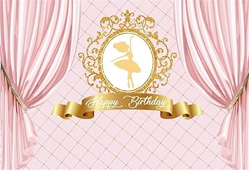 Csfoto 7x5ft Background For Happy Birthday Princess Pink Curtain Photography Backdrop Girl Golden Elegant Ballet Dancer Celebrate Party Decoration