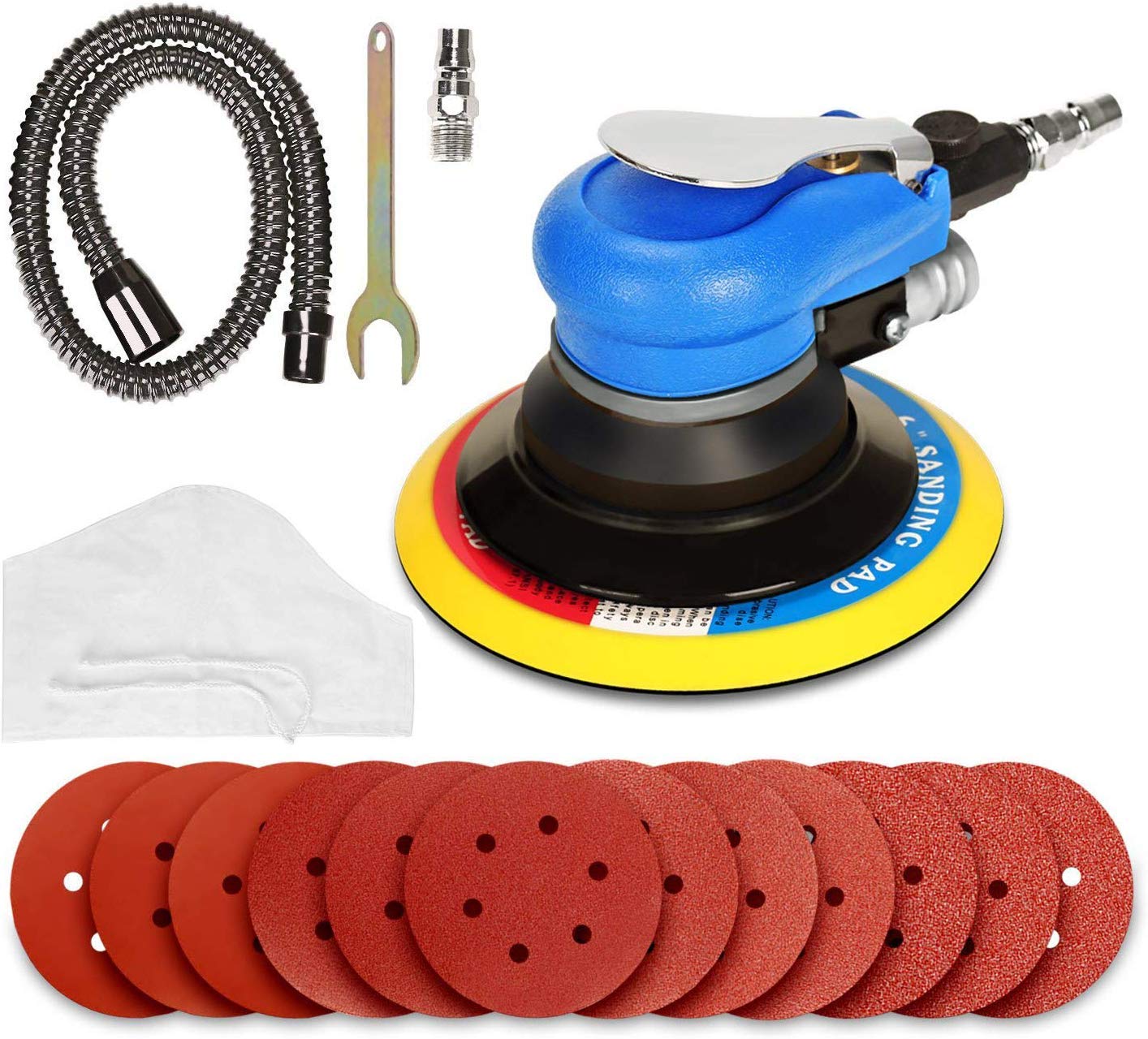 DollaTek 150mm Compressed air Random Orbit Sander Orbital Random polishing Machine Sanding air Grinder + 12 pcs Sanding Discs Sanding Paper