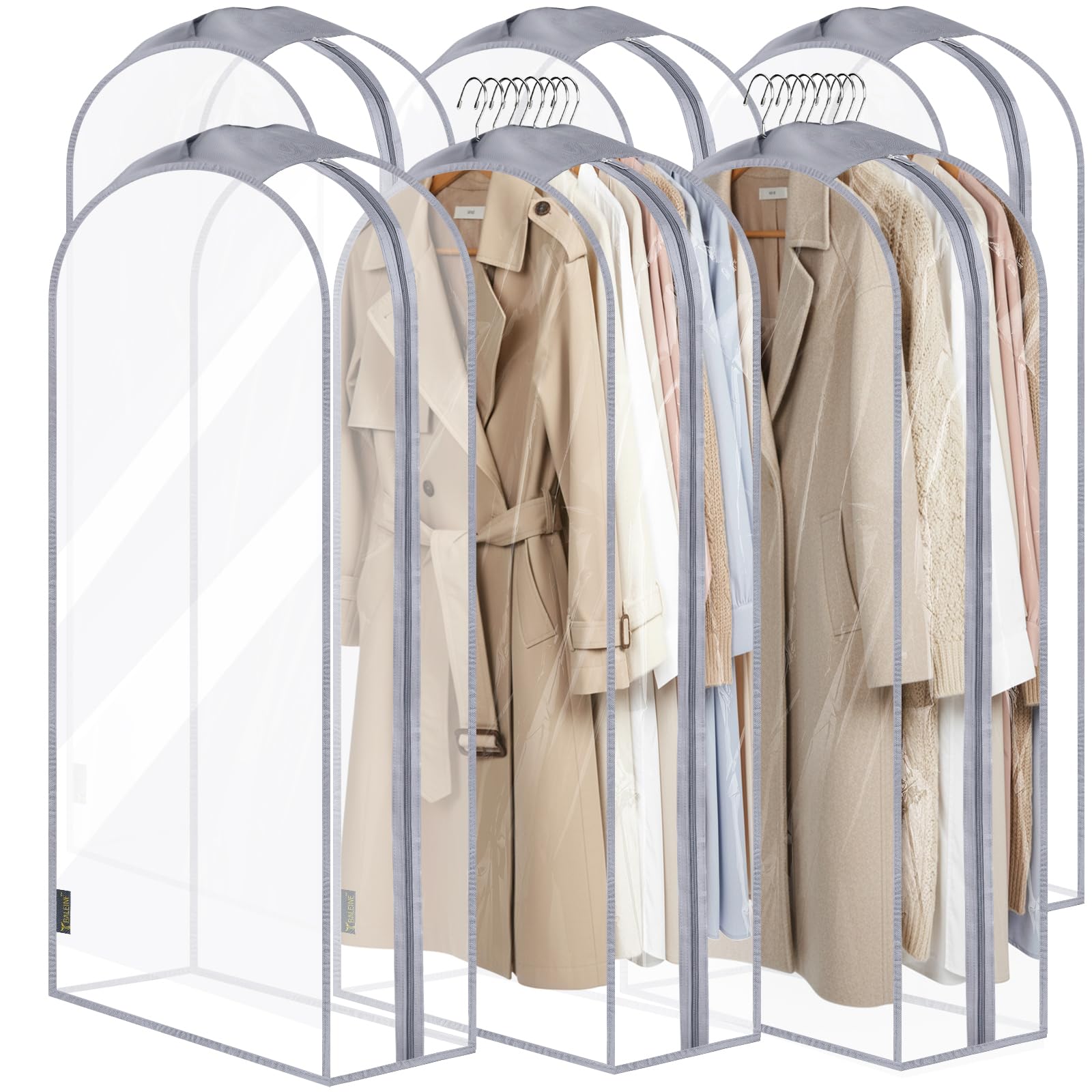 BALEINE 48'' Clear Garment Bags, 10.5'' Wide PEVA Suit Bag for Closet Clothes Dresses Suit Coats Storage (Clear, 6PK) Image