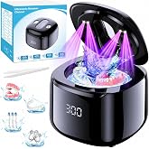 Ultrasonic Retainer Cleaner Machine, 49KHz 220ML Denture Cleaner Black | Deep Cleaning Mouthguard Cleaner with Digital Timer, 4 Cleaning Modes,4 UV Lamps Night Guards, Braces, Aligner, Toothbrush