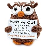 Positive Crochet Animals,Emotional Support Crochet Stuffed Plush Owl Gifts for Women Men Teens,Inspirational Gifts for Coworker Colleague Teacher Friend,Handmade Cute Mini Owl for Office Desk Decor